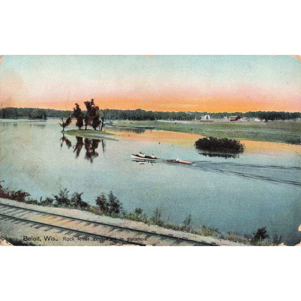 Beloit Wisconsin Rock River Yost Park RPPC Postcard Leighton Germany - Picture 1 of 2